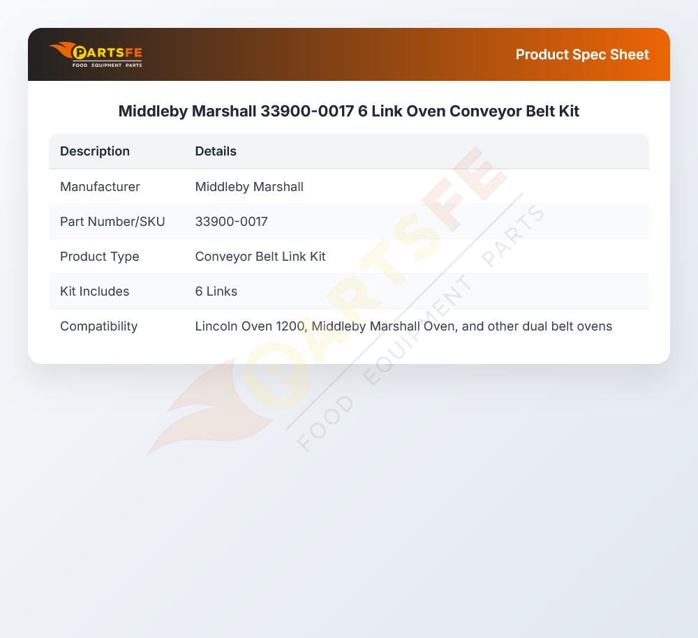 Middleby Marshall 33900-0017 Link Conveyor Belt Kit