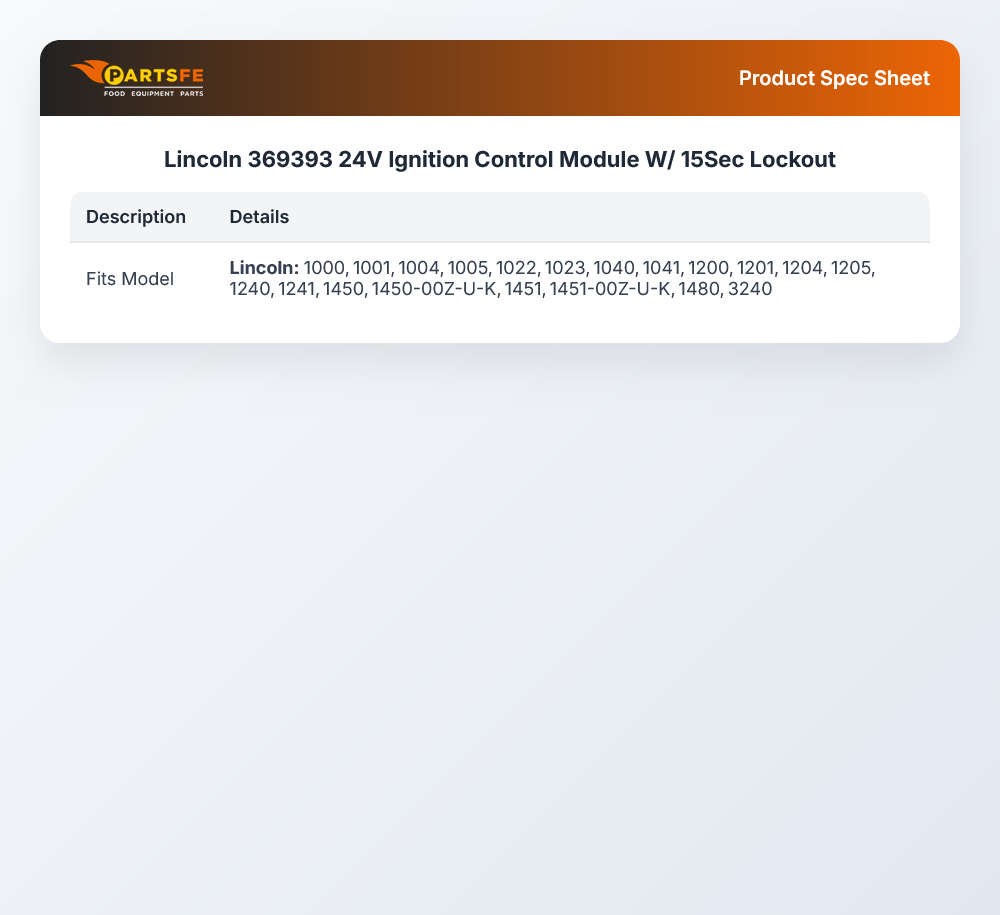 Lincoln 369393 Conveyor Oven Ignition Control Module 24V 60Hz