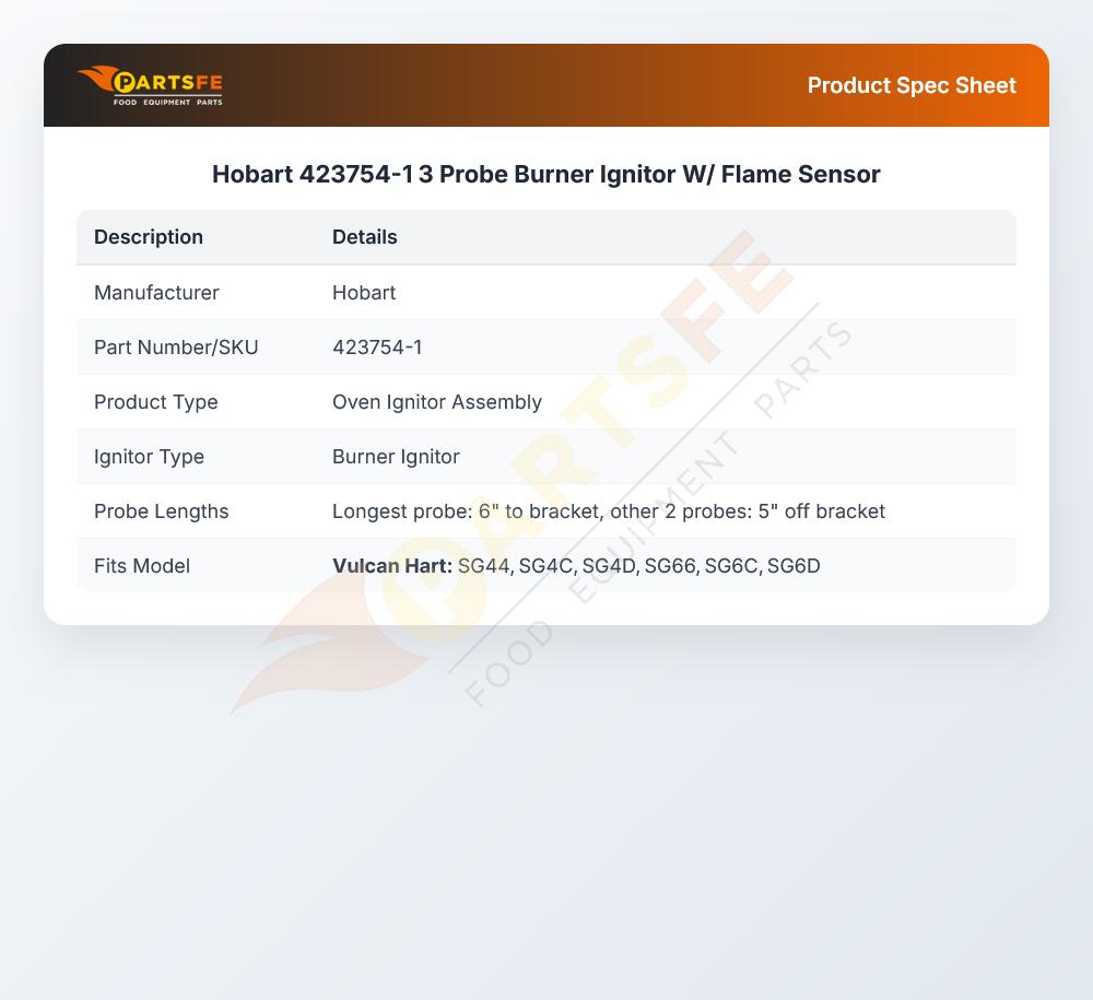 Hobart 423754-1 3 Probe Burner Ignitor W/ Flame Sensor