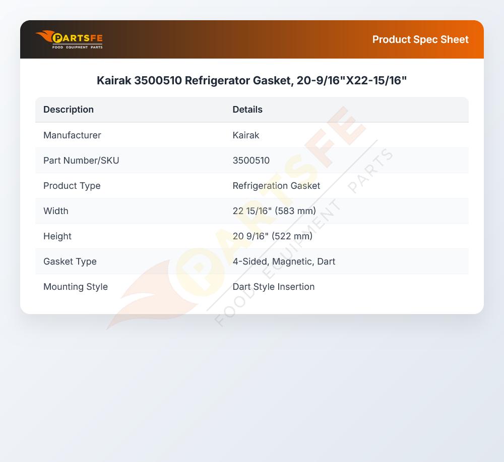 Kairak 3500510 Refrigerator Gasket 20-9/16"X22-15/16"