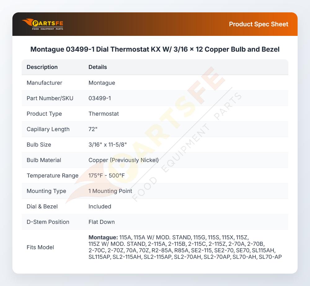 Montague 03499-1 Thermostat W/Dial KX 3/16" X 12"