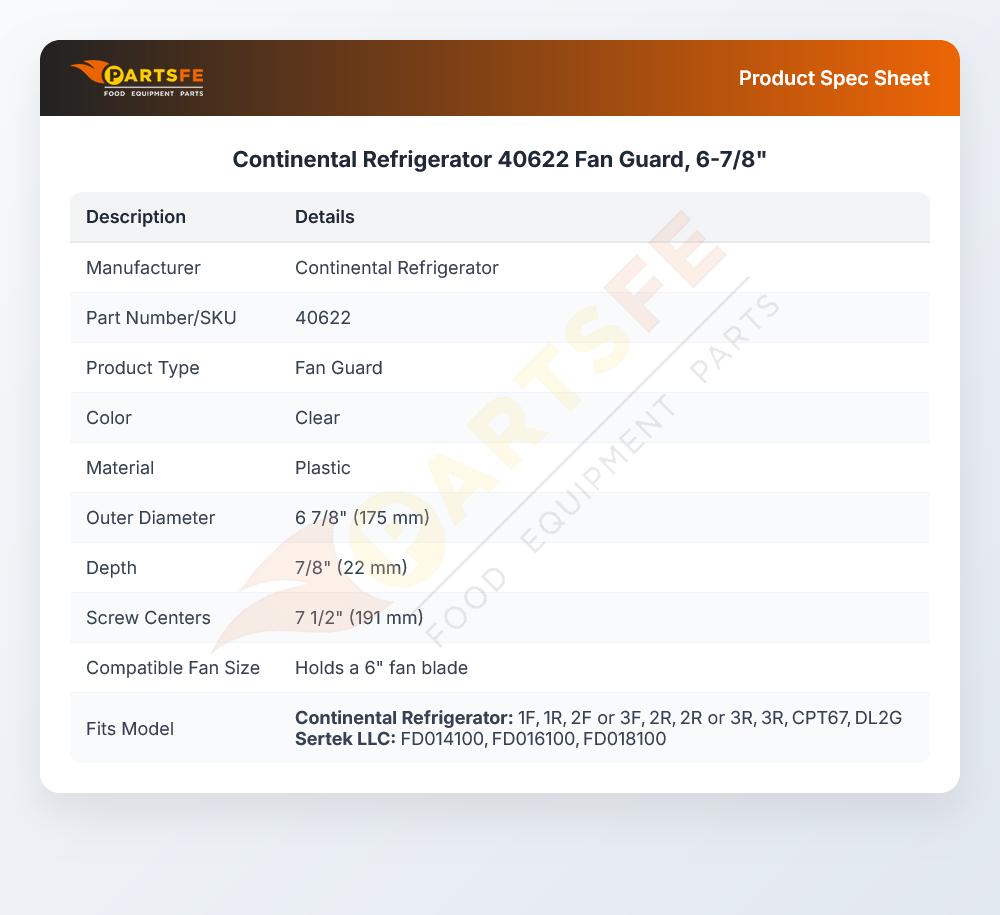 Continental Refrigerator 40622 Fan Guard 6-7/8"