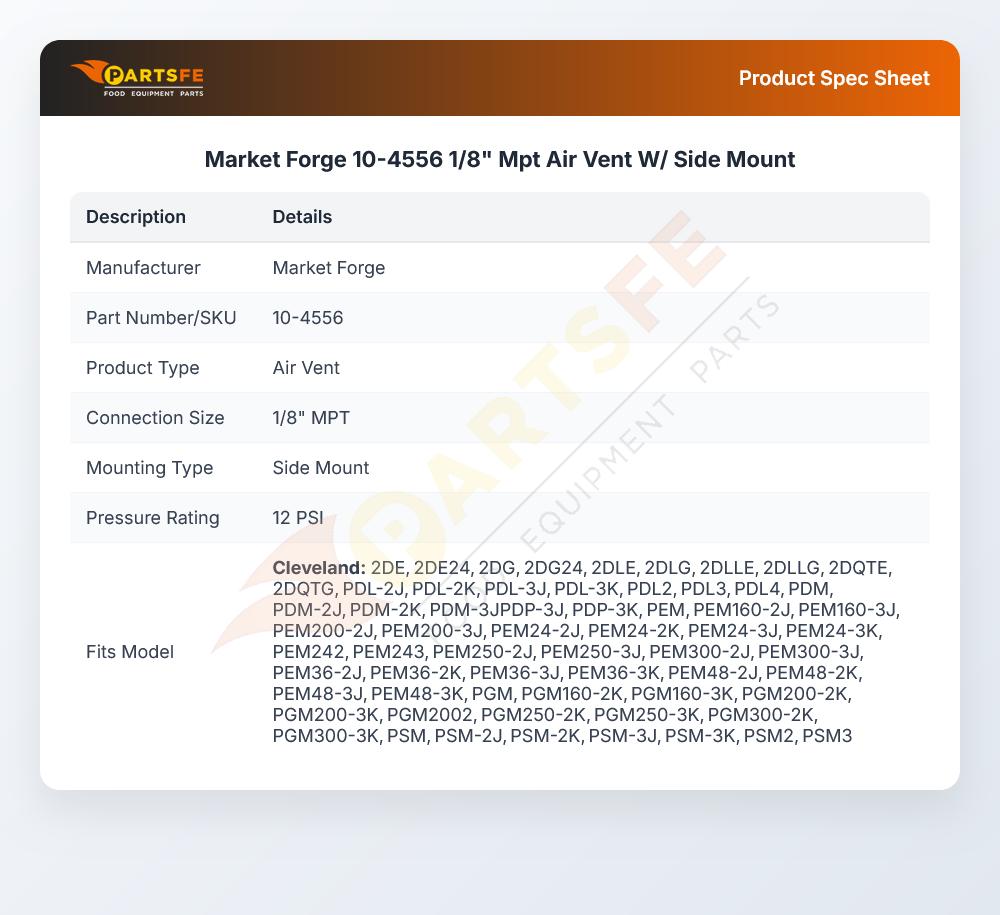 Market Forge 10-4556 1/8" Mpt Air Vent W/ Side Mount