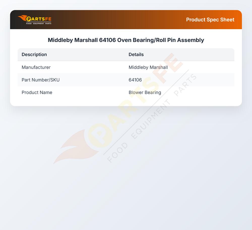 Middleby Marshall 64106 Oven Bearing/Roll Pin Assembly