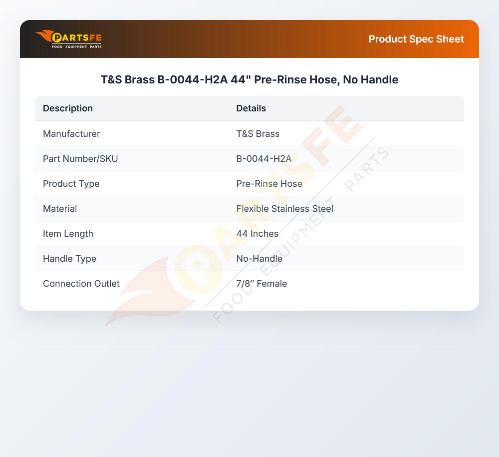 T&S Brass B-0044-H2A Flexible Hose W/O Handle 44"