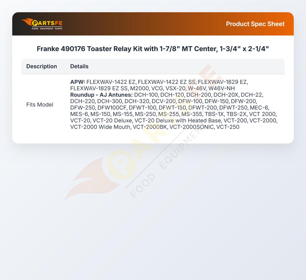 Franke 490176 Toaster Relay Kit with 1-7/8" MT Center, 1-3/4" x 2-1/4"