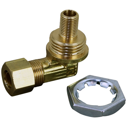 ROYAL RANGE 1508 Orifice Holder - 3/8" CCT X 3/8"-27 Thread, LP Brass Hood Orifice, 3/8"-27 X 1/2" High, for Broiler