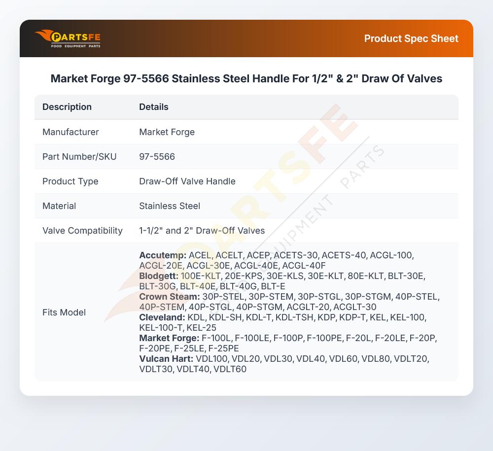 Market Forge 97-5566 Stainless Steel Handle For 1/2" & 2" Draw Of Valves