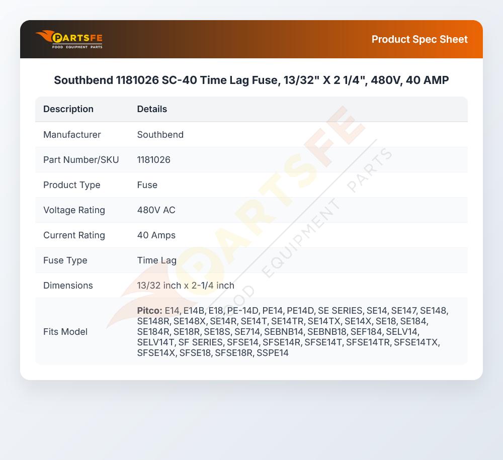 Southbend 1181026 Fuse 60A 480V