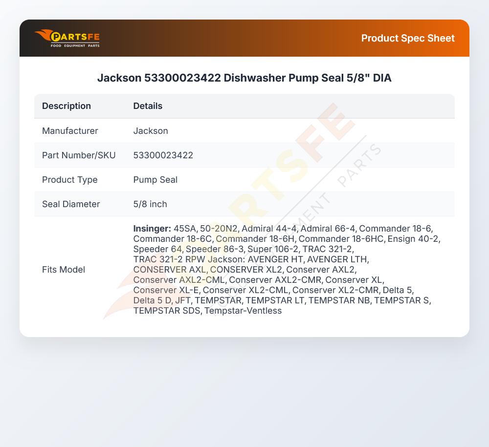 Jackson 53300023422 Dishwasher Pump Seal 5/8" DIA