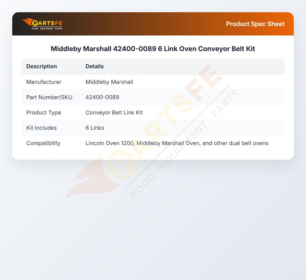 Middleby Marshall 42400-0089 Oven Link Conveyor Belt Kit