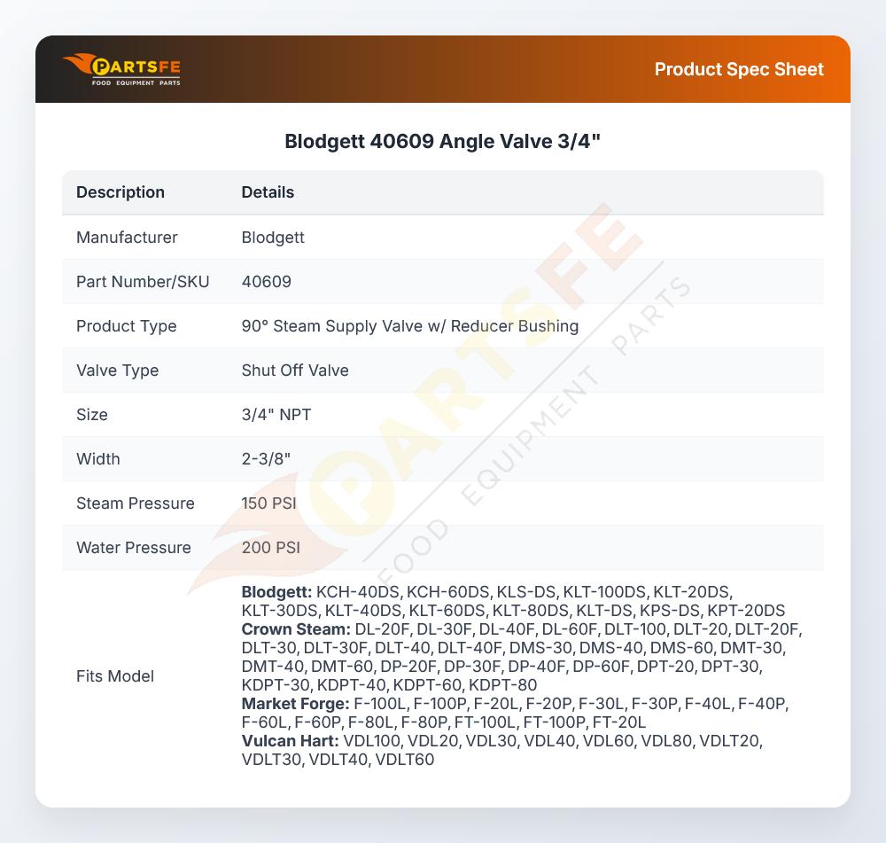 Blodgett 40609 Steam Control Valve 3/4"