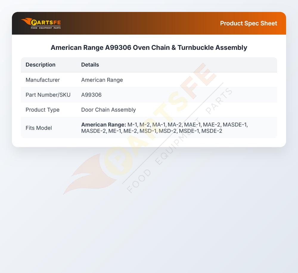 American Range A99306 Oven Chain & Turnbuckle Assembly