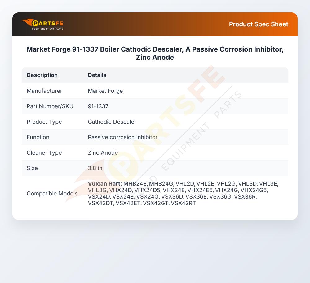 Market Forge 91-1337 Boiler Cathodic Descaler, A Passive Corrosion Inhibitor, Zinc Anode