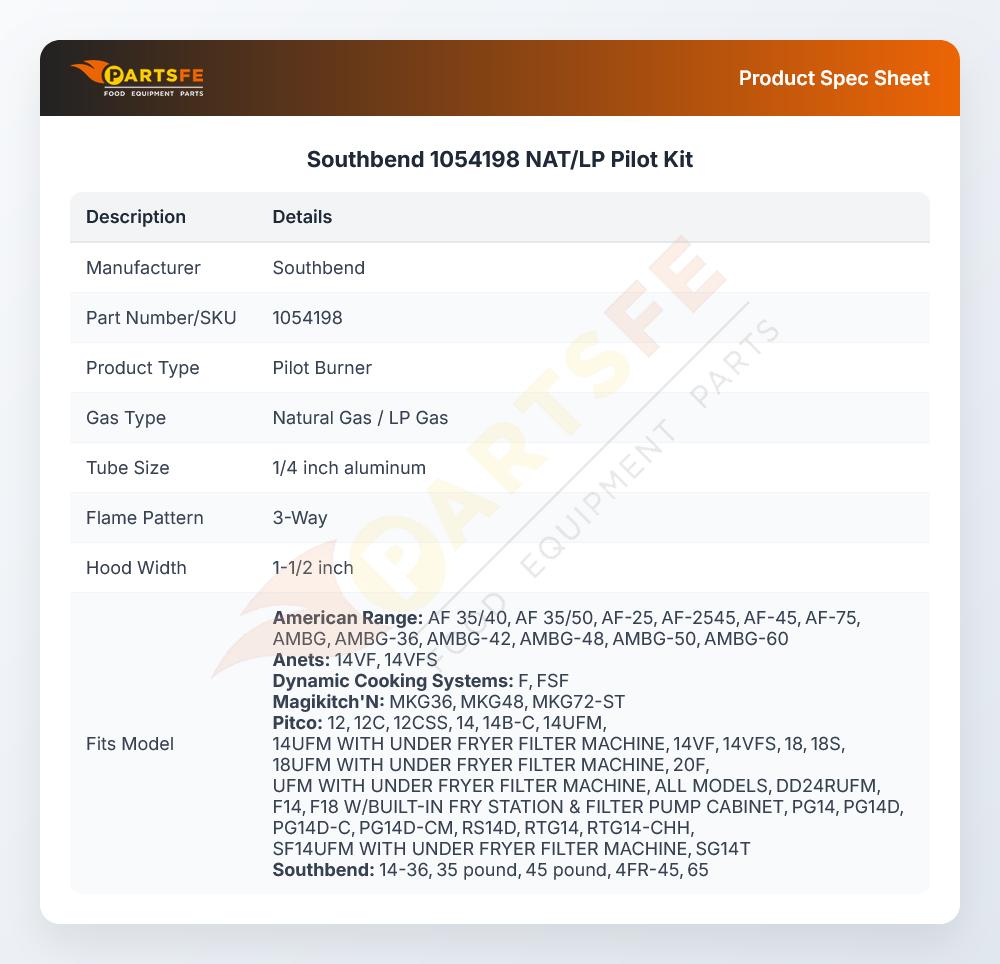 Southbend 1054198 NAT/LP Pilot Kit