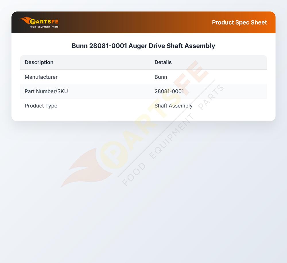 Bunn 28081-0001 Auger Drive Shaft Assembly