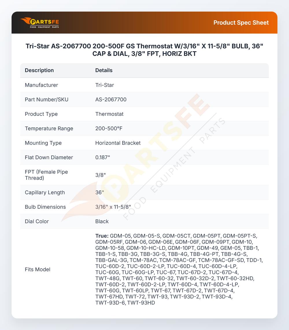 Tri-Star AS-2067700 Thermostat Gas Snap Action