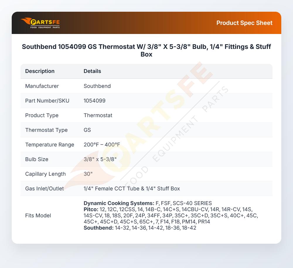 Southbend 1054099 Thermostat GS 28" CAP