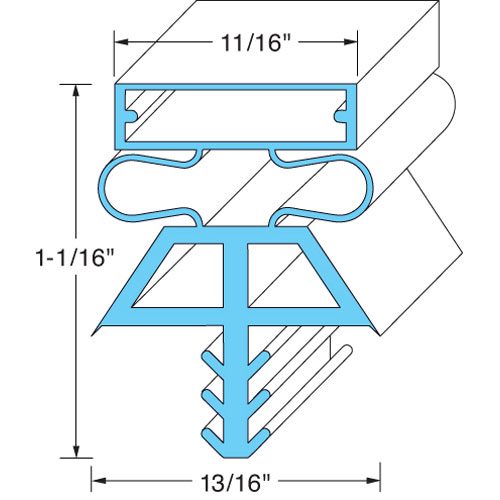 Kolpak KLP22525-1075 Refrigerator 4 Sided Gray Door Gasket W/ 3 Dart Snap-In Mount