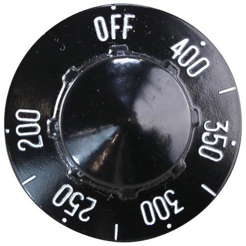 Hobart 944801 Thermostat Knob 2-1/4" DIA, OFF 400-200F, Mount .187", Flat Up With White Numbers