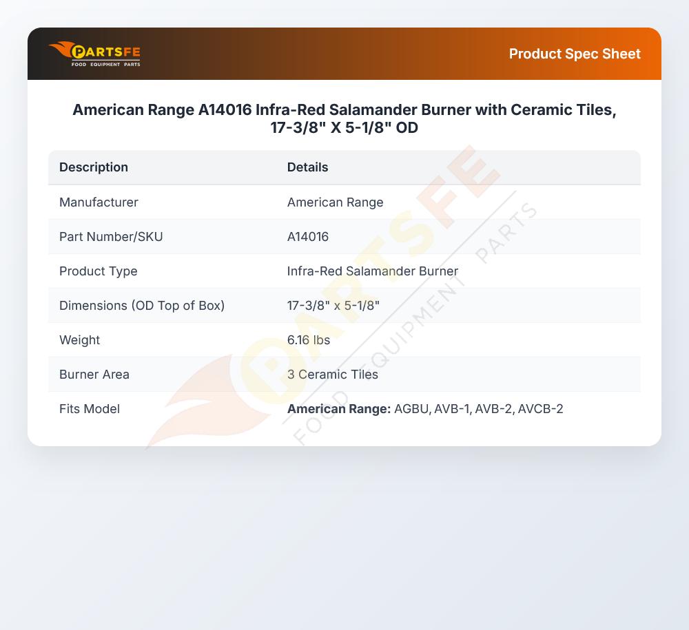 American Range A14016 Infrared Broiler Burner