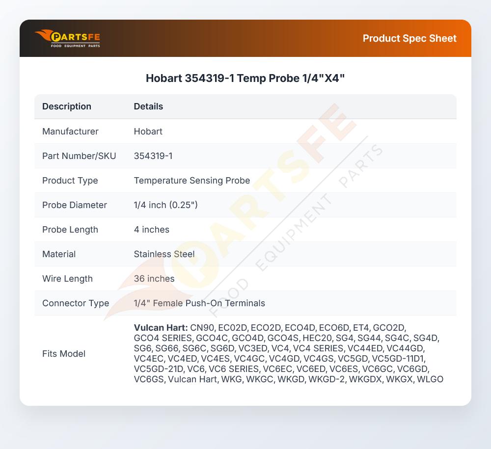 Hobart 354319-1 Temp Probe 1/4"X4"
