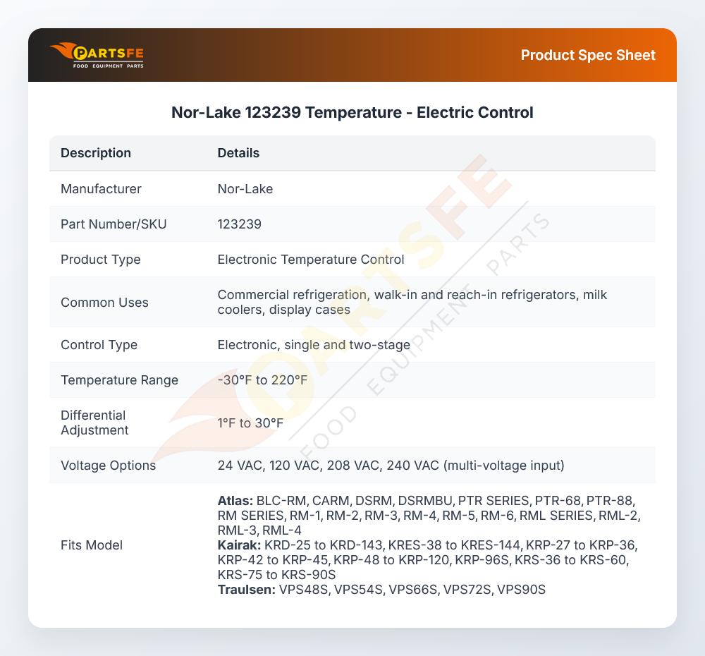 Nor-Lake 123239 Temperature Control Ranco ETC 111000-000