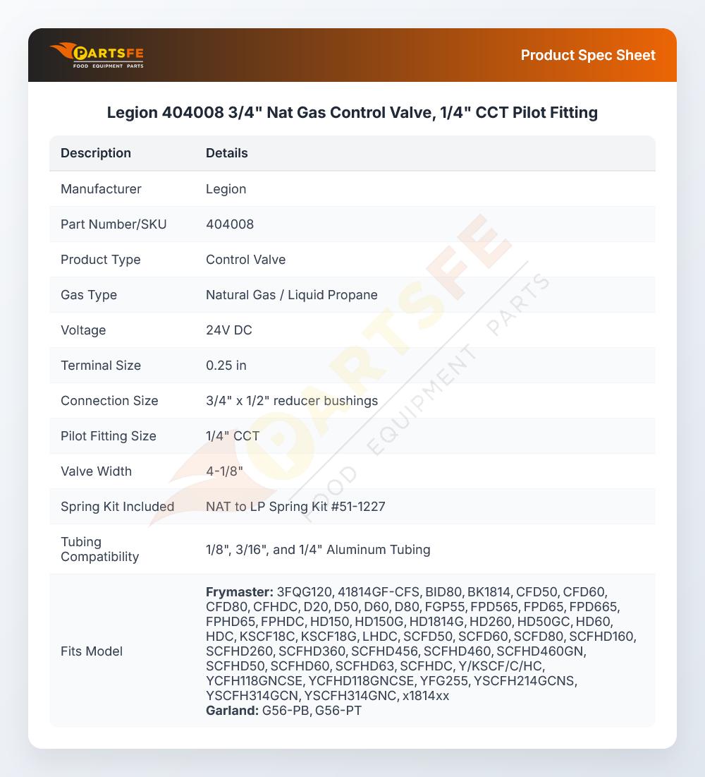 Legion 404008 3/4" Nat Gas Control Valve, 1/4" CCT Pilot Fitting