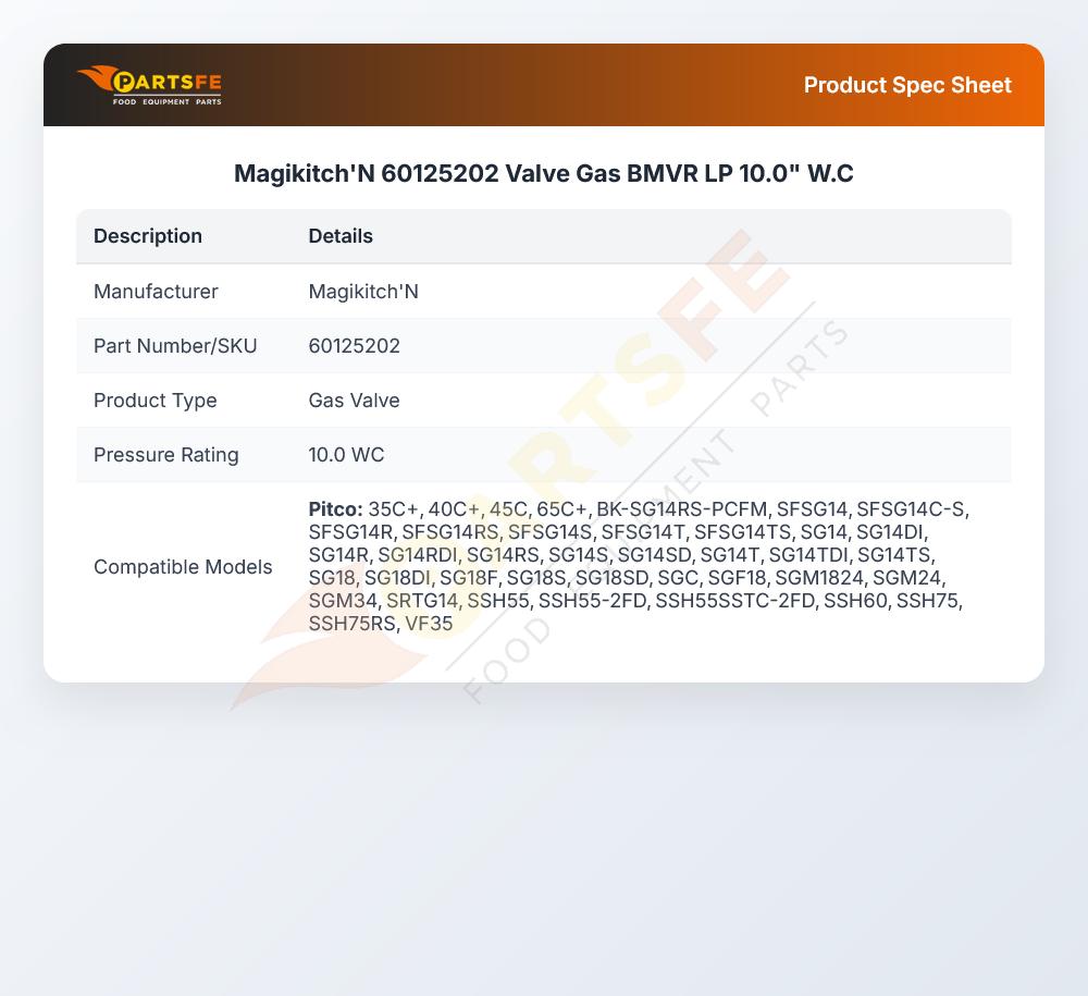 Magikitch'N 60125202 Gas Valve LP 10.0" WC BMVR