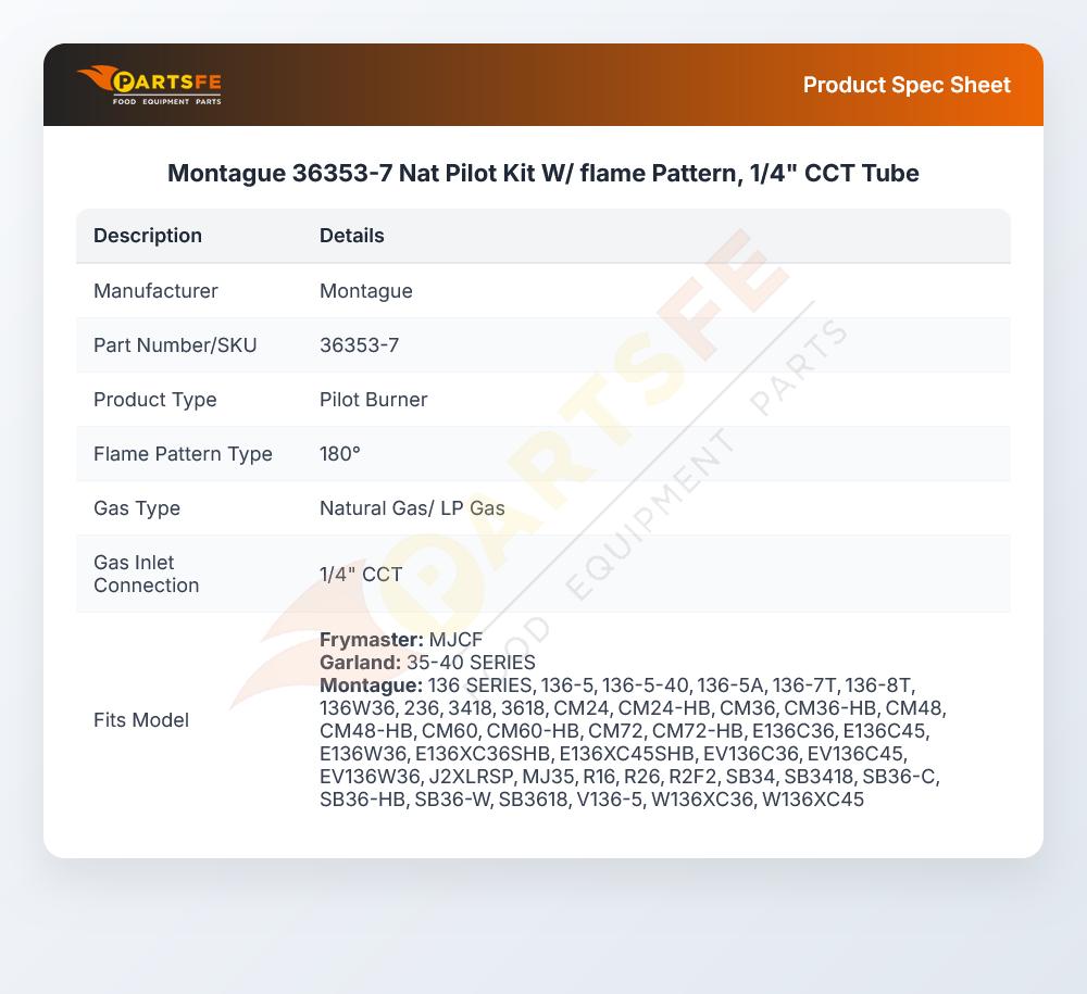 Montague 36353-7 Oven Pilot Burner Natural Gas