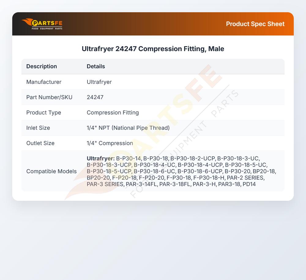 Ultrafryer 24247 Fryer Compression Fitting Male