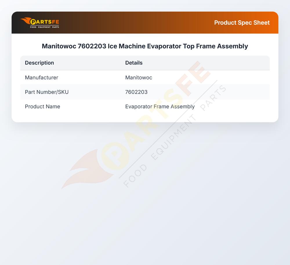 Manitowoc 7602203 Ice Machine Evaporator Top Frame Assembly