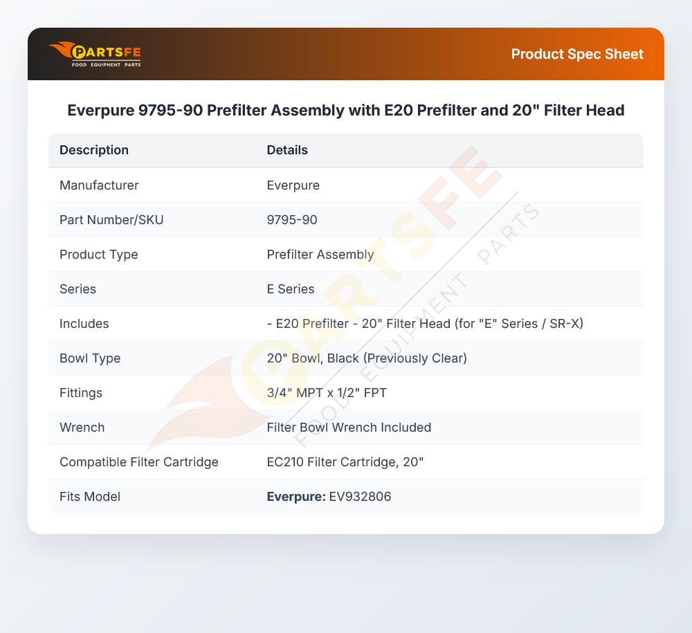 Everpure 9795-90 Prefilter System 20" Filter Head E20