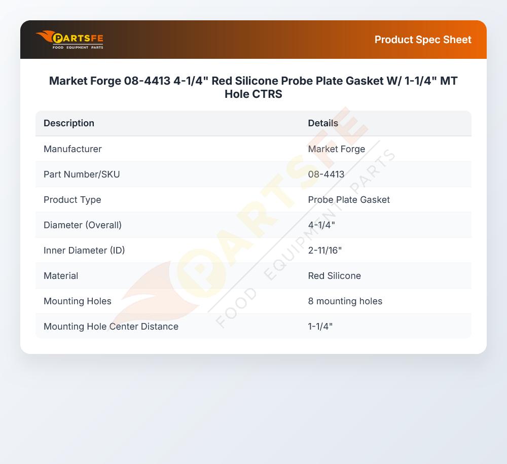 Market Forge 08-4413 4-1/4" Red Silicone Probe Plate Gasket W/ 1-1/4" MT Hole CTRS