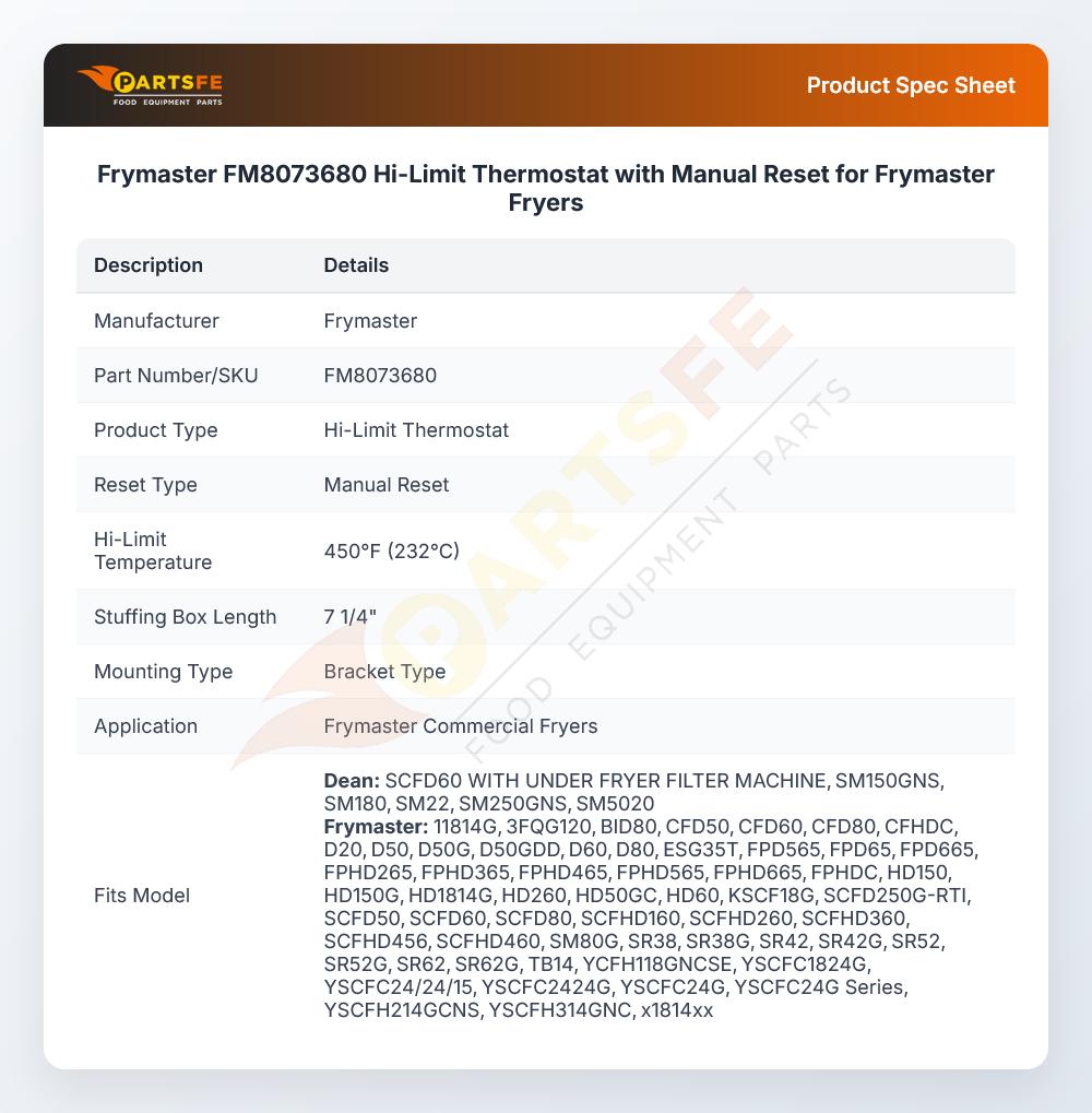 Frymaster FM8073680 High-Limit Thermostat W/Manual Reset