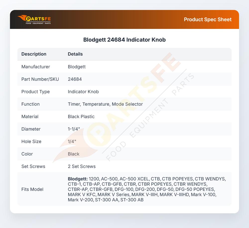 Blodgett 24684 Convection Oven Mode Select Knob
