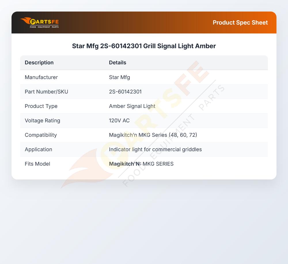 Star Mfg 2S-60142301 Grill Signal Light Amber
