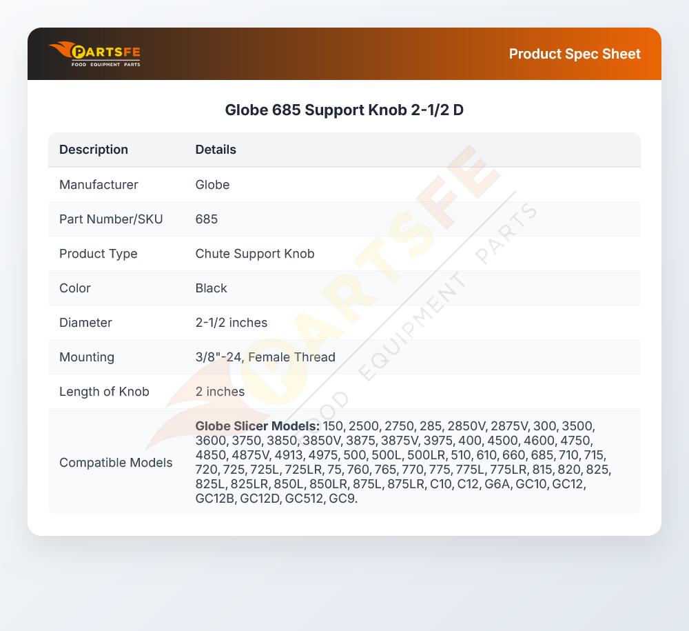 Globe 685 Support Knob 2-1/2" DIA