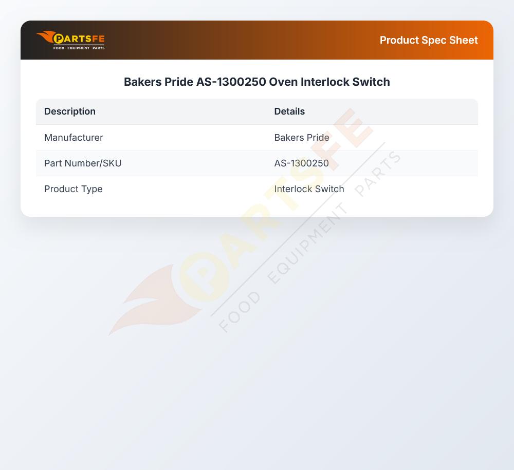 Bakers Pride AS-1300250 Oven Interlock Switch
