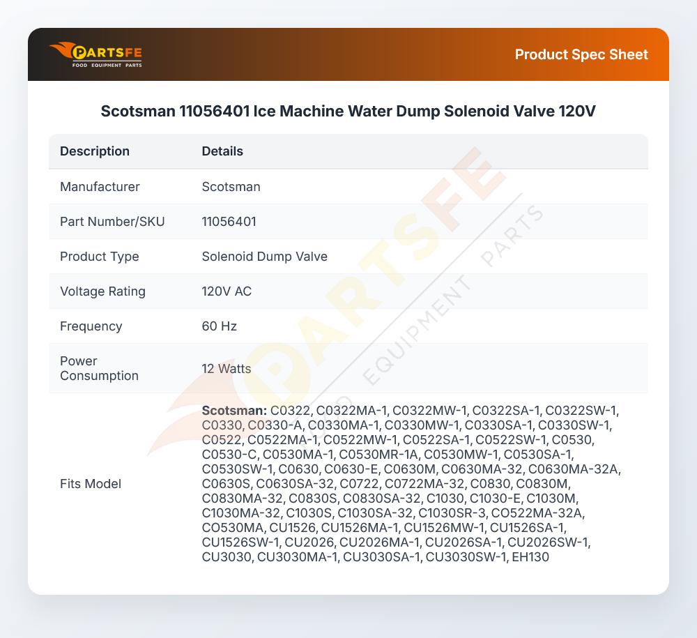 Scotsman 11056401 Ice Machine Water Dump Solenoid Valve 120V