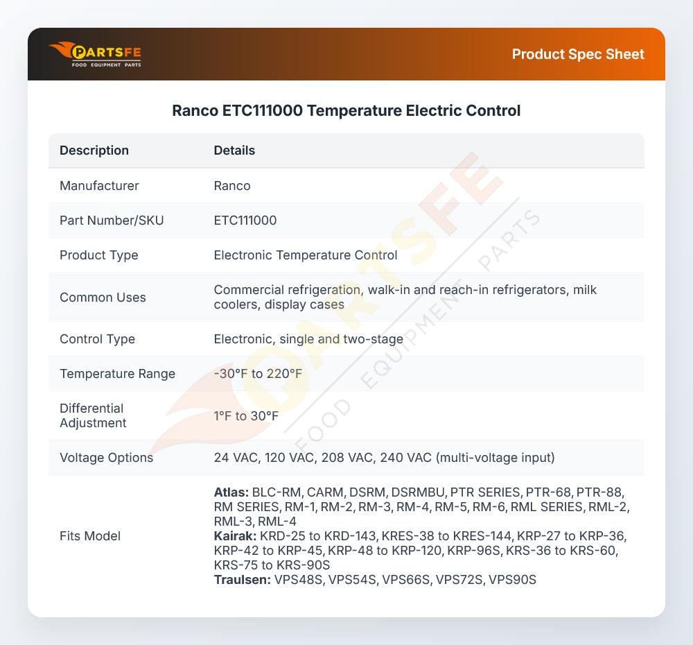 Ranco ETC111000 Temperature Electric Control